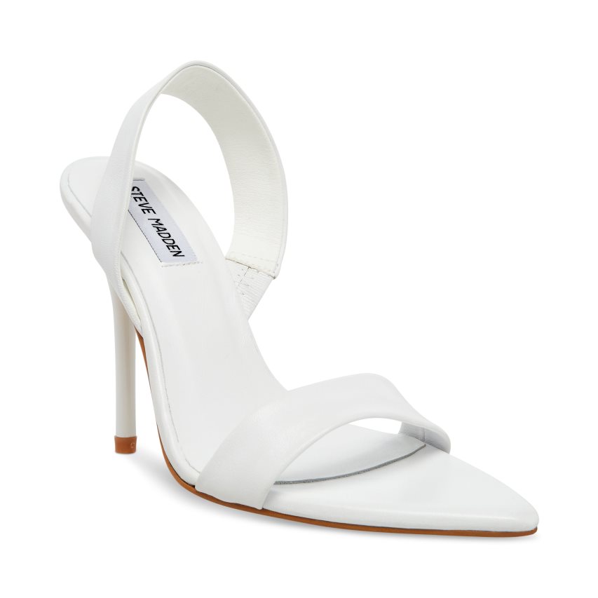 White Steve Madden Batali Leather Women's Heels Sandals | PH 0564LJF